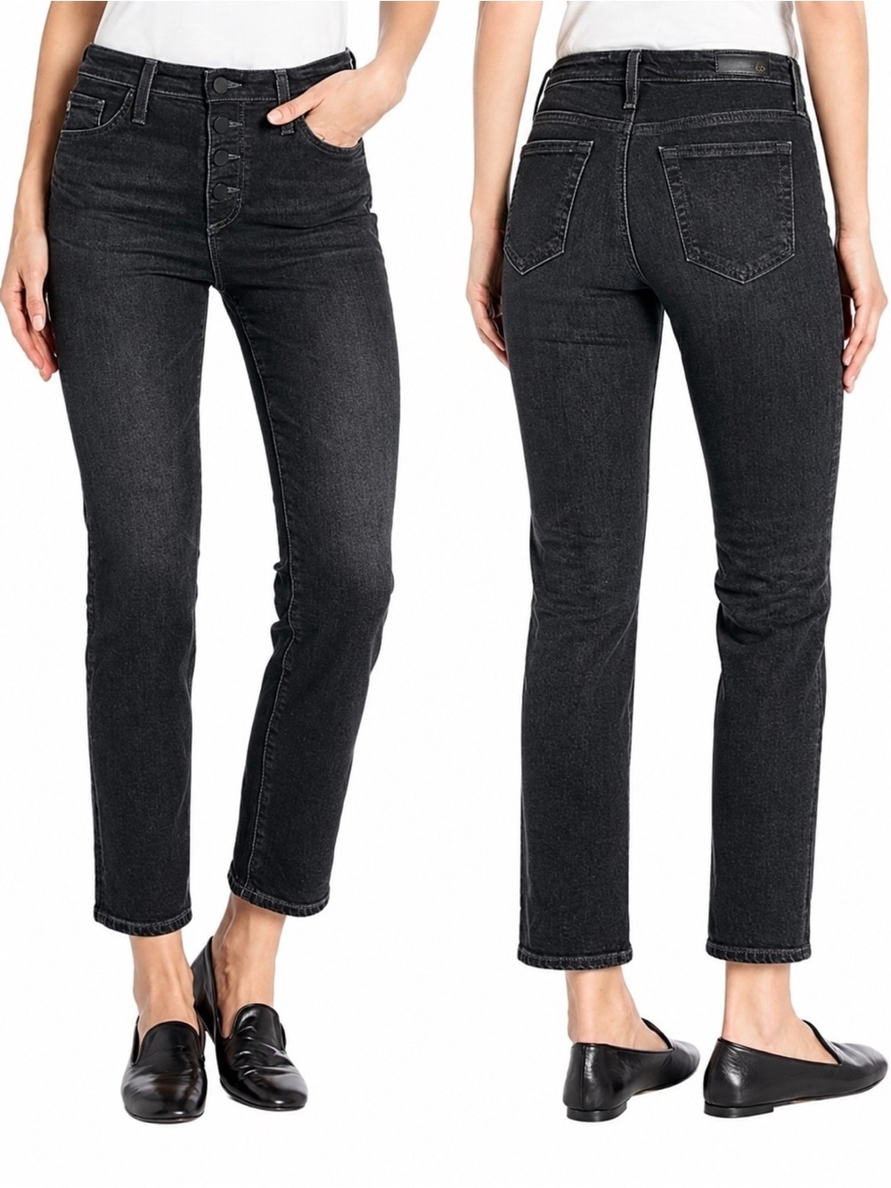AG The Isabelle Button-Up High Rise Straight Crop Jeans Washed Black 31 NWOT